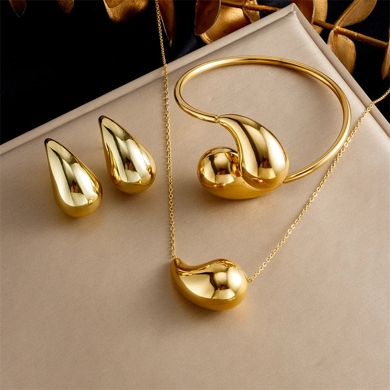 ENZ 316L Stainless Steel Golden Droplet Jewelry Set