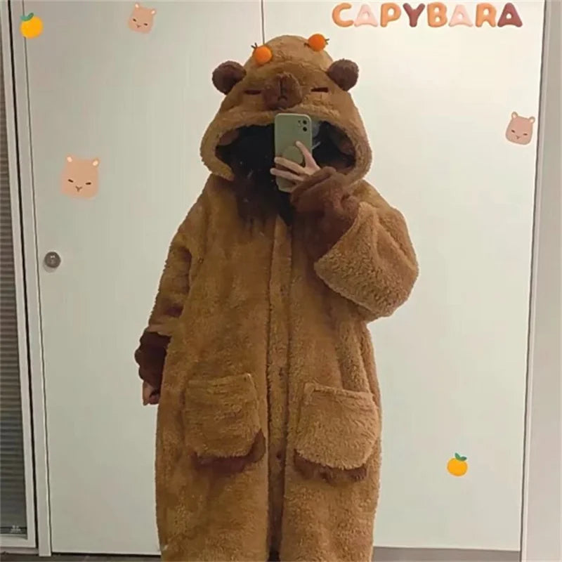 Soft Cute Animals Shape Blanket Pajamas Unisex For Adult Coral Velvet Warm Cosplay Loose  Pajamas Pants Home Wear