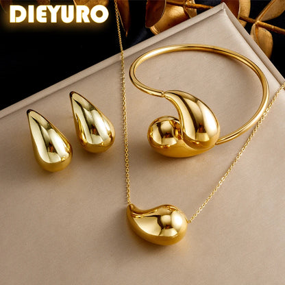 ENZ 316L Stainless Steel Golden Droplet Jewelry Set