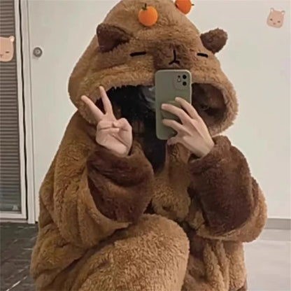 Soft Cute Animals Shape Blanket Pajamas Unisex For Adult Coral Velvet Warm Cosplay Loose  Pajamas Pants Home Wear