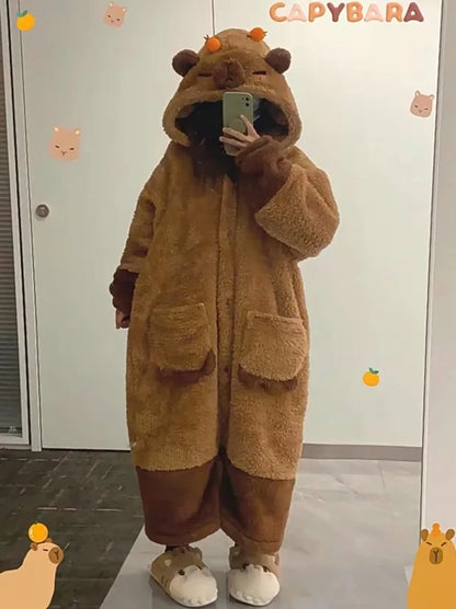 Soft Cute Animals Shape Blanket Pajamas Unisex For Adult Coral Velvet Warm Cosplay Loose  Pajamas Pants Home Wear