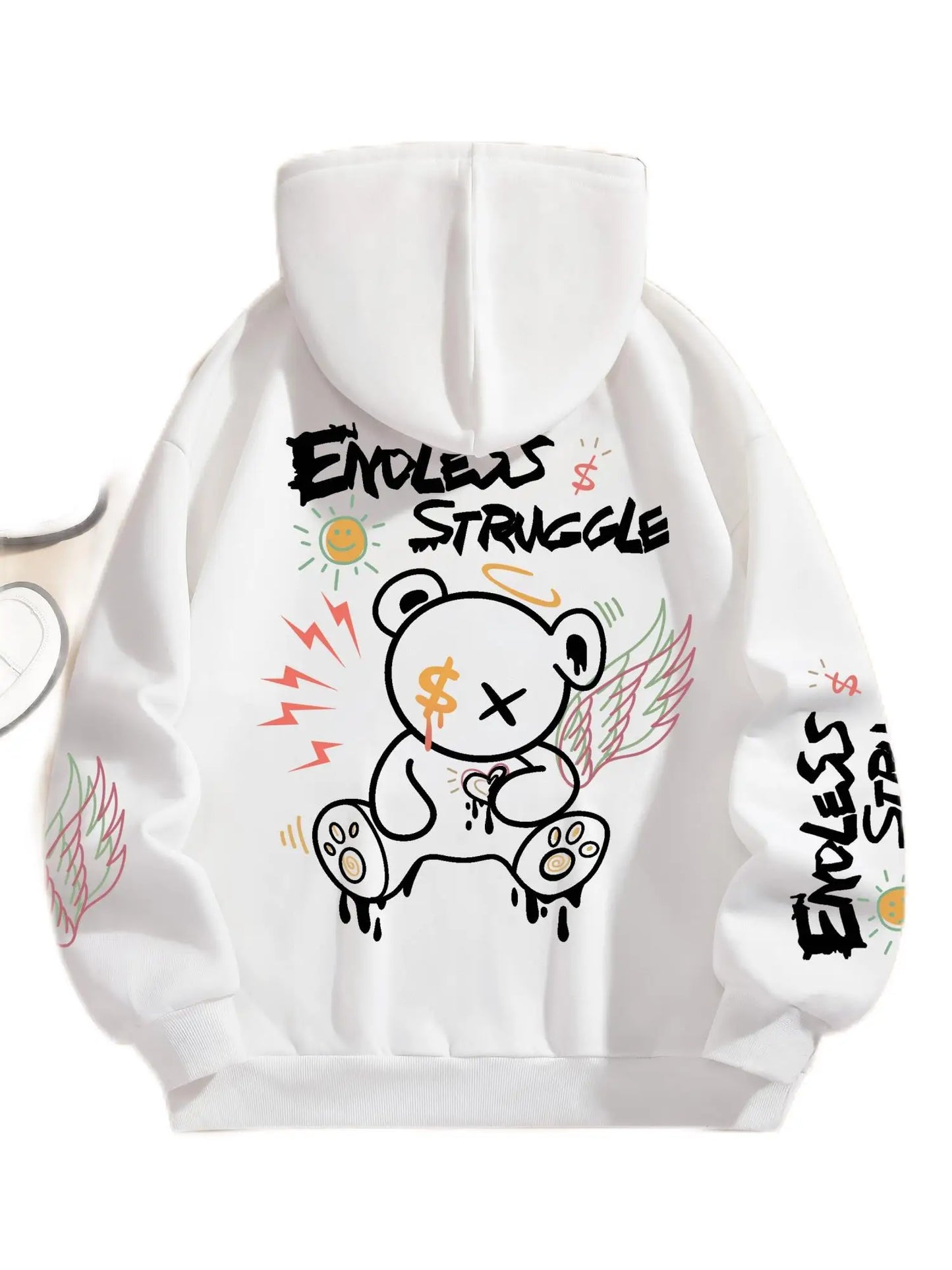 Street Women Sweatshirts Endless Struggle Graffiti Bear Printed Hoodies Crewneck Loose Pullover Fleece Warm Female Tops Clothes