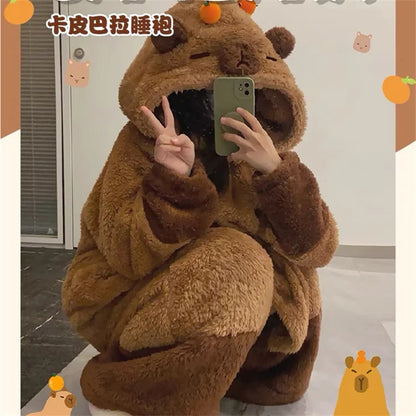 Soft Cute Animals Shape Blanket Pajamas Unisex For Adult Coral Velvet Warm Cosplay Loose  Pajamas Pants Home Wear