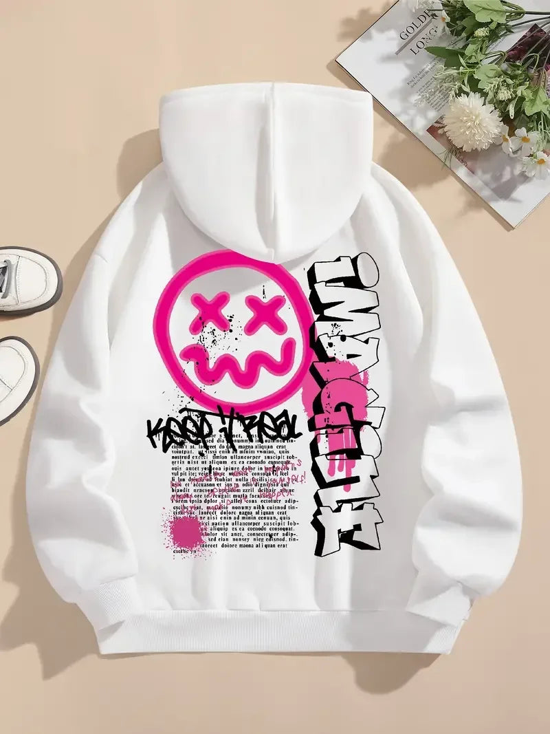 New Sweatshirt Funny Face Printed Women Fashion Casual Wear Women's Hoodies Y2K Vacation Women Autumn/Winter High Street Hoodie