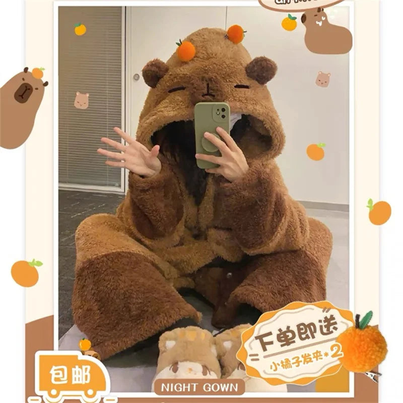 Soft Cute Animals Shape Blanket Pajamas Unisex For Adult Coral Velvet Warm Cosplay Loose  Pajamas Pants Home Wear